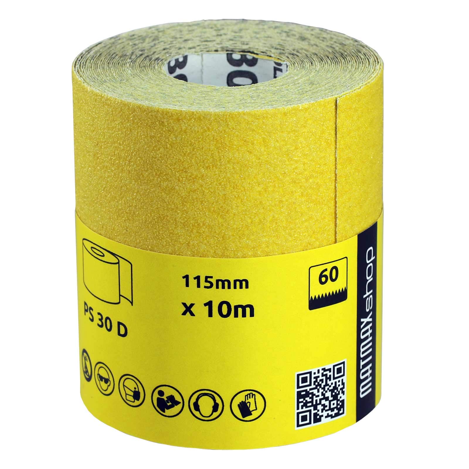MatMax Pack of KLINGSPOR (Germany) 115mm x 10m Aluminium Oxide Sandpaper Roll + Gift (Grit, 60)
