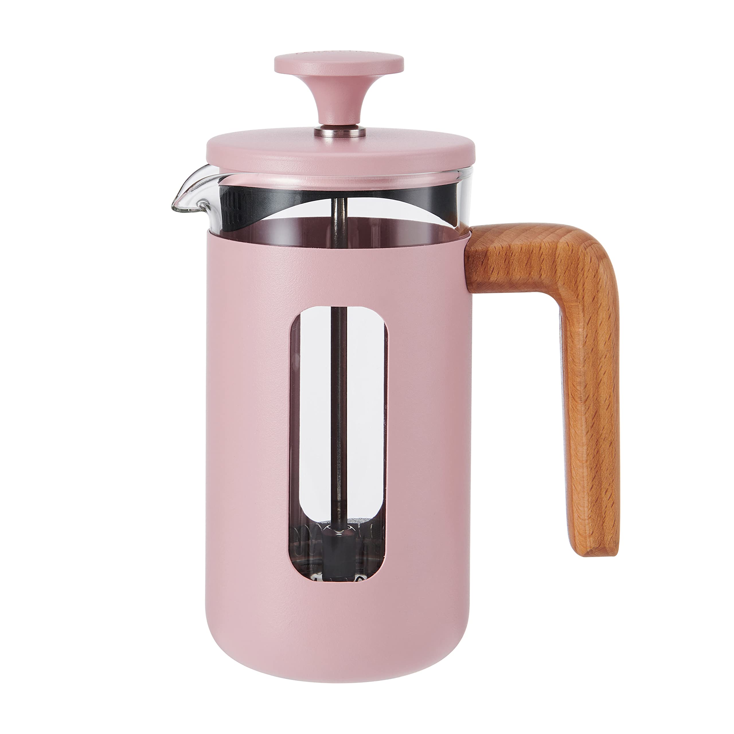 La Cafetière Pisa Cafetière, 3-Cup/35ml, Heat-Resistant Borosilicate Glass and Stainless Steel with Easy-Grip Plunger, Small French Press Coffee Maker for Loose Tea and Ground Coffee, Pink