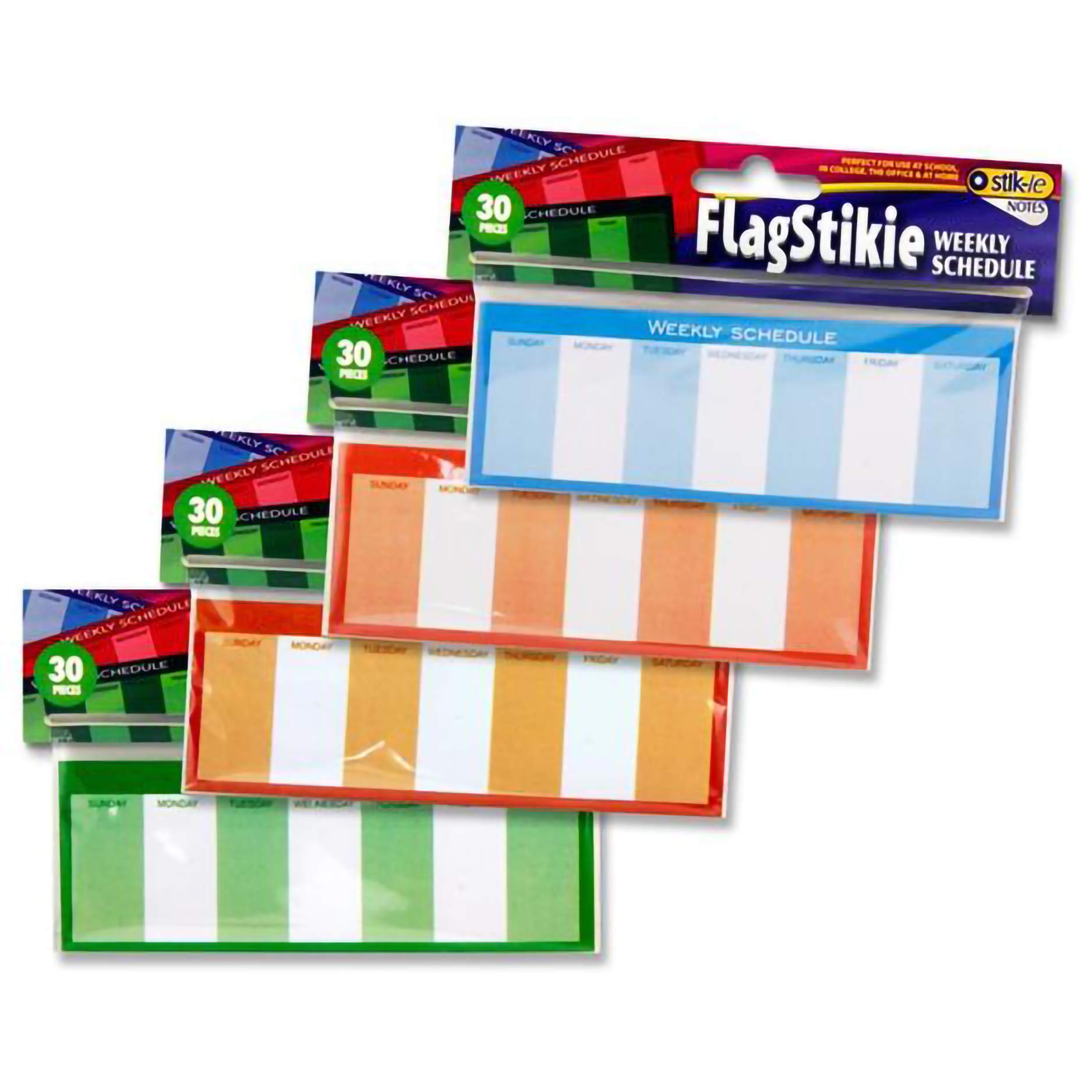 Premier Stationery 'Stik-ie' 30 Sheet Flagstickie Note Weekly Schedule. Pack of 12. 4 Asst. Colours,W2120277
