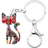 BONSNY Enamel Alloy Chain Cat Key Chains For Women Car Purse Handbag Charms keychains Gifts
