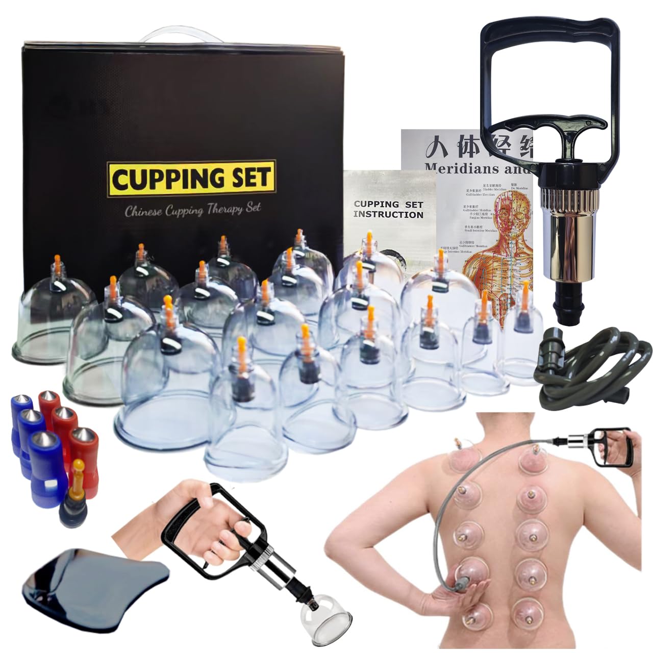 Goethe Garden Cupping Therapy Set, 18 Pcs Massage Cups with Pumping Handle, Back Cupping Device, Professional Cupping Kit with Vacuum Pump for Massage Therapy, Relief Muscle Tension Pain