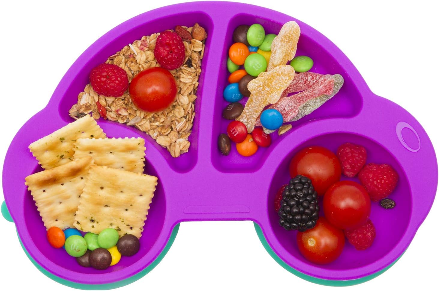 Baby Silicone Placemat, Non-Slip Feeding Plate for Toddlers Babies Kids with Strong Suction Fits Most Highchair Trays BPA-Free FDA Approved, Dishwasher and Microwave Safe (New Car Purple)