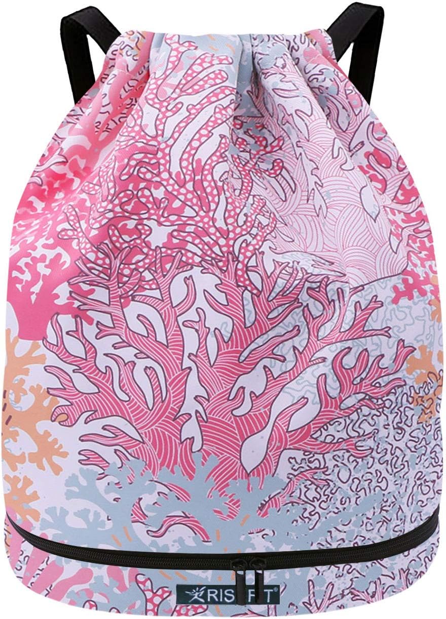 Risefit Waterproof Drawstring Backpack, Swimming Travelling Shopping Gym Bag Nylon Sports