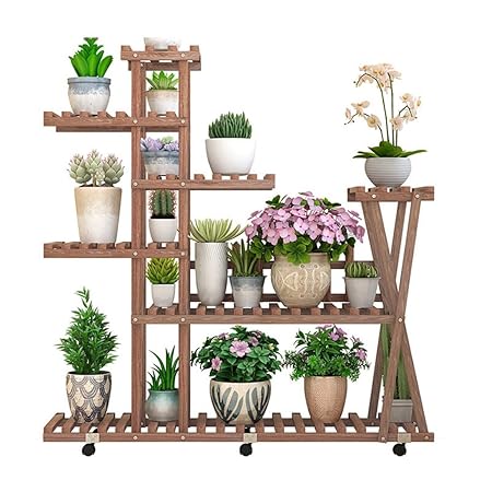 Asnvvbhz Soporte de plantas Soporte de plantas de madera Macetas ...