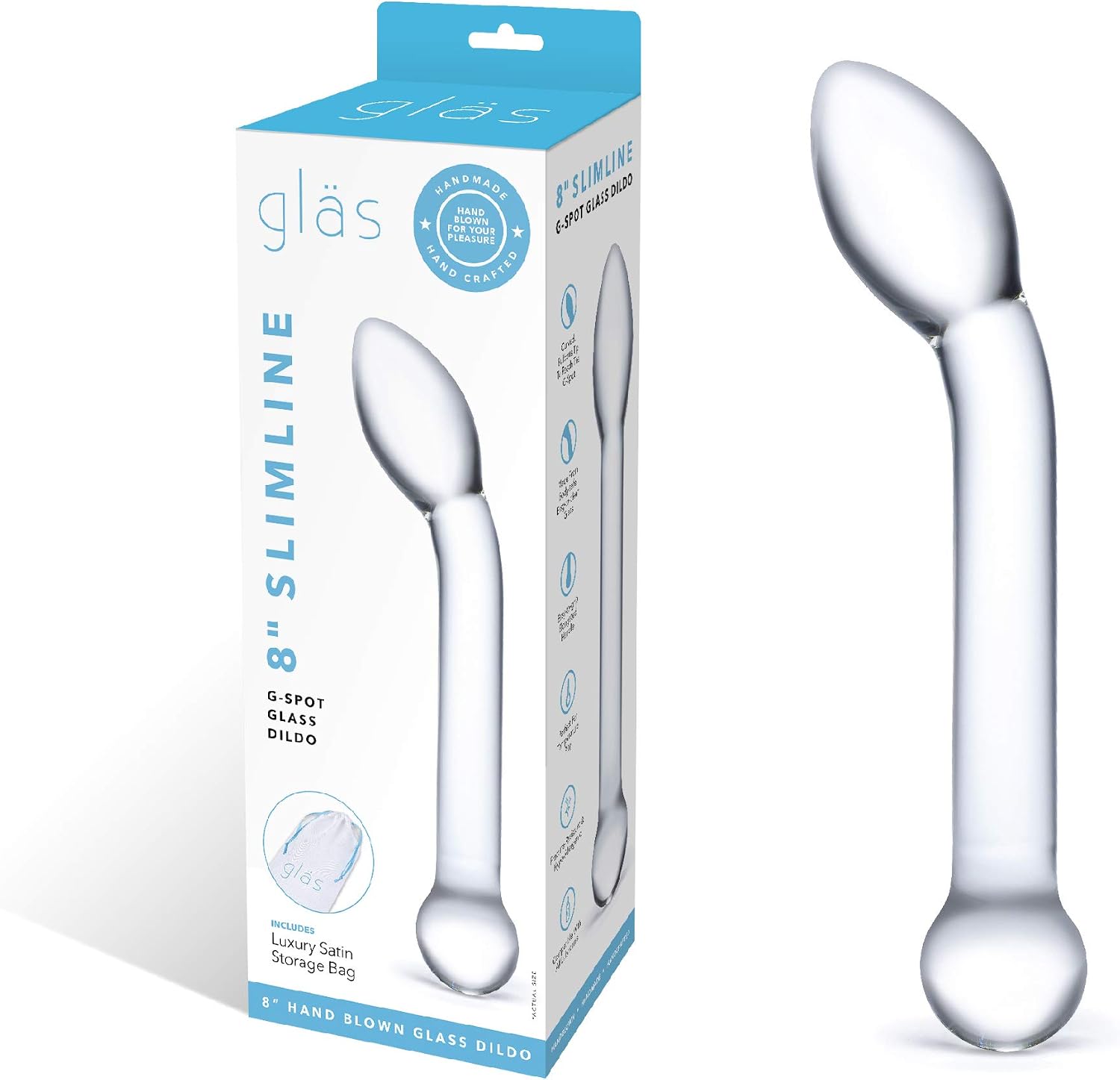 Glas Slimline G-Spot Dildo, Transparent, 8-Inch