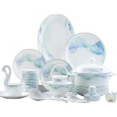 60 Pcs Porcelain Bone China Dinnerware Set, Fine China Dinnerware Sets | Handmade Bone China Dinnerware,1300&deg;C Fired,Oriental Soil,Natural Bone Ash,Lightweight,Durable,Pure &amp; Easy to Clean,Origin