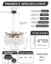 Modern Tree Branch Crystal Chandelier Luxury Black
