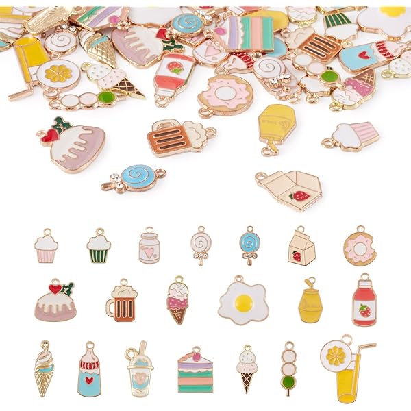 Lot De 32 Breloques Café - 8 Styles (donuts, Grains, Tasse…) - Alliage émaillé - Pour Création Bijoux DIY