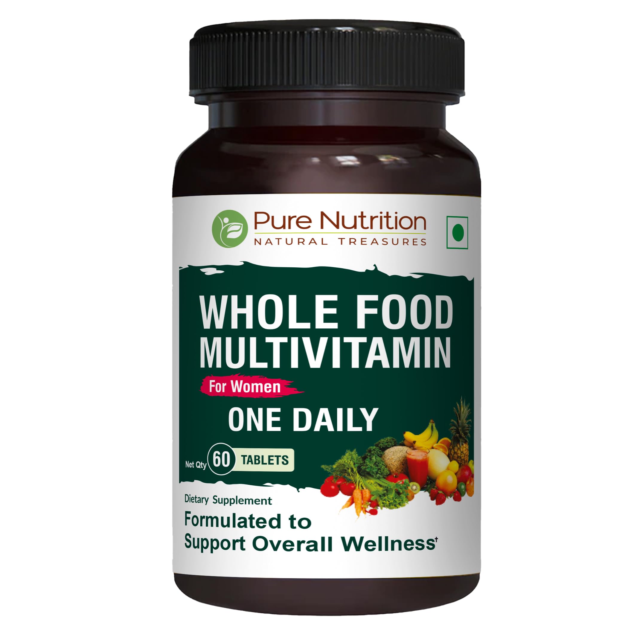 Pure Nutrition Whole Food Multivitamin for Women | 60 Tabs | One-A-Day | 100% RDA | 24 Natural Vitamins and Minerals | All Natural Plant Based Women's Multivitamin | 2 Months Supply