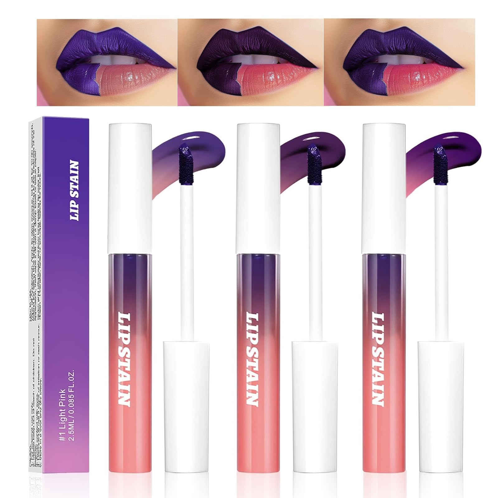 Lip Stain Peel off - 3 Colors Lip Tint Peel Off - Matte Peel Off Lip Stain - Non-Stick Cup Lip Gloss - High Pigmented Longwear Waterproof Lip Liner Tint Makeup for Women Girls