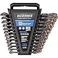NOEAIKE Ratcheting Wrench Set, 12 PCS Metric Flex-Head Combination Ratchet Mechanic Wrenches Set 8-19 mm with Organizer,72-Teeth,CRV Steel Black Nickel Plating