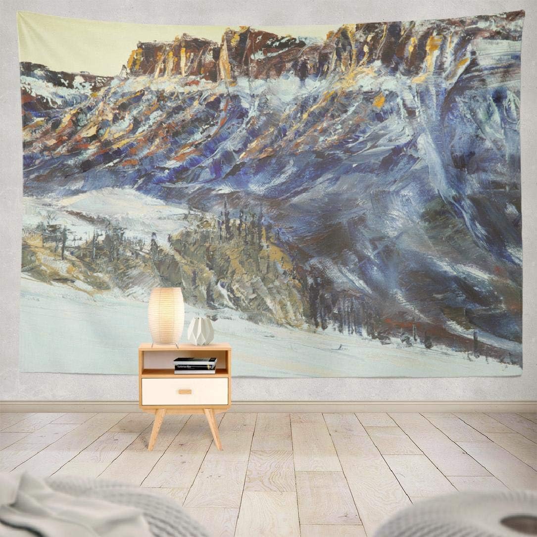 ONELZ Oil Painting Tapestry, Wall Hanging Tapestry, Oil Painting Canvas Artwork Mountain Ski Decor Collection Bedroom Living Room 60 L x 80 W Polyester, Oil Painting