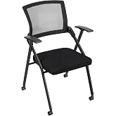 AMAMIA Folding Office Chair, Foldable Desk Seat with Wheels and Armrests, Stackable Mesh Seating Black