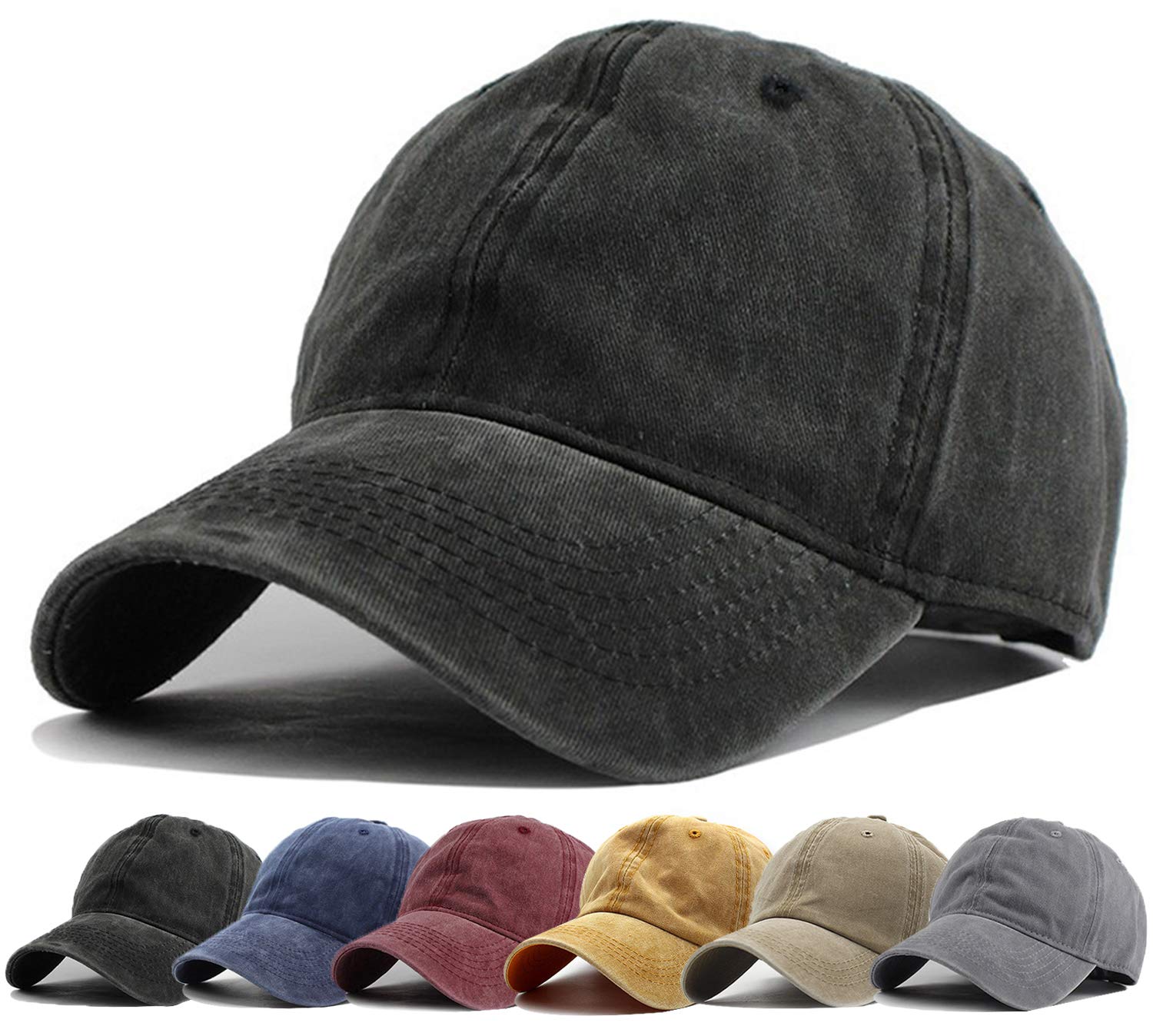 Photo 1 of HH HOFNEN Men Women Washed Distressed Twill Baseball Cap Vintage Adjustable Dad Hat