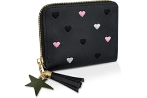 WisePoint Ladies Purse Wallet, PU Leather Purse Lady Credit Card Holder with Star Pendant, Solid Color Wallet (black)