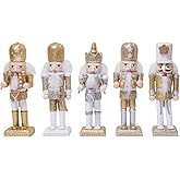 OEUVI 5PCS Christmas Decorations Nutcracker Ornament,5 inch Wooden Soldier Decor Xmas Tree Hanging Nutcracker Soldier Set for Tree Table Decor Gifts