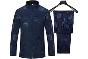 WECOTTON Kung Fu Uniform Mens Chinese Tang Hanfu Martial Arts Clothes Shirt Traditional Uniform Tops Bottoms