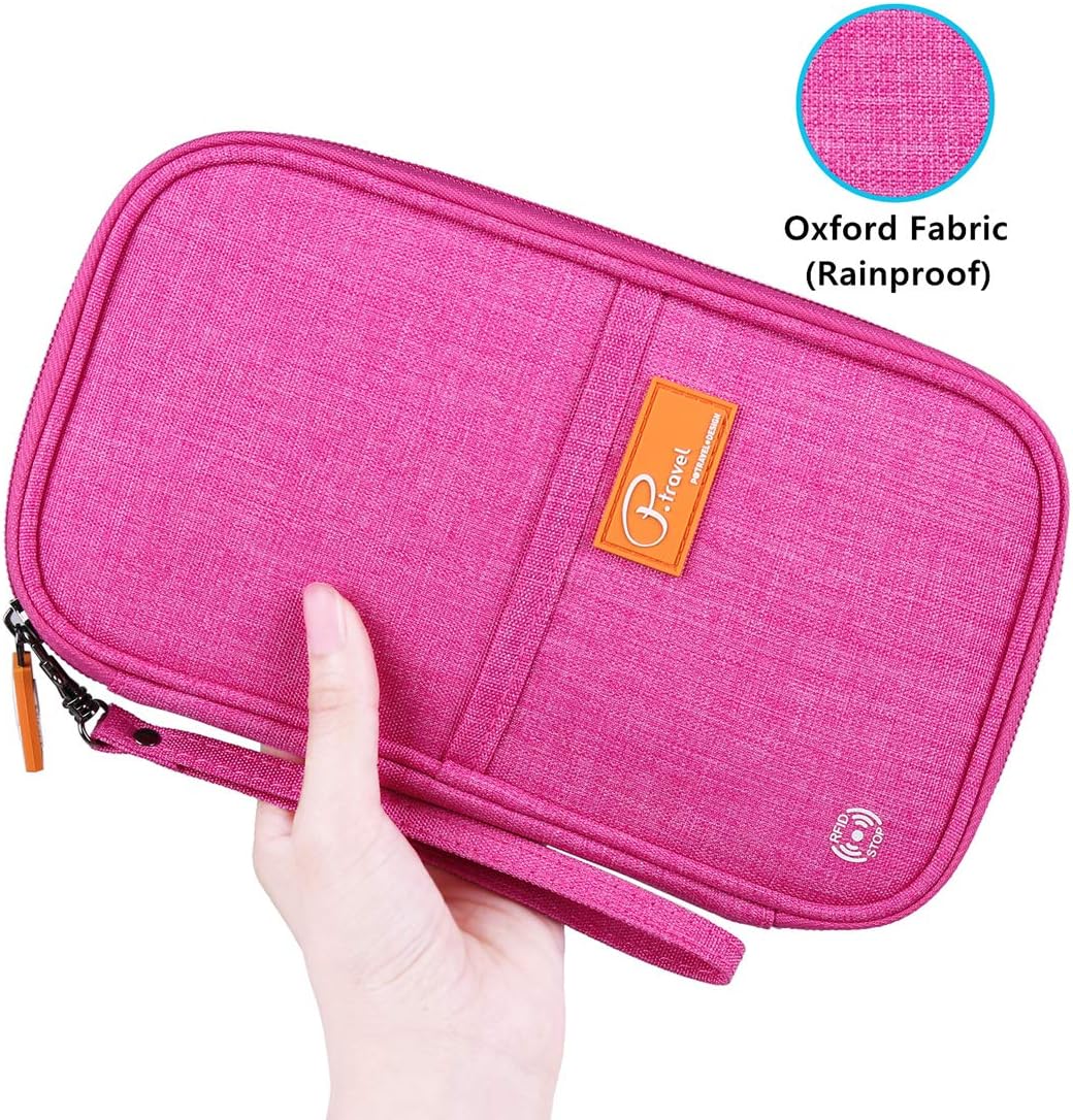 | VanFn RFID Travel Passport Wallet, Family Passport Holder, Trip Document Organizer P.Travel Series (Rose Red) | Travel Wallets