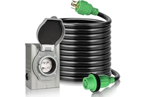 Vilstomes 25 Feet 30 Amp Generator Extension Cord and Power Inlet Box with Locking Connector, 125V/250V Generator Power Cord NEMA L14-30P/L14-30R, 7500W 10 Gauge SJTW Generator to House Power Cord