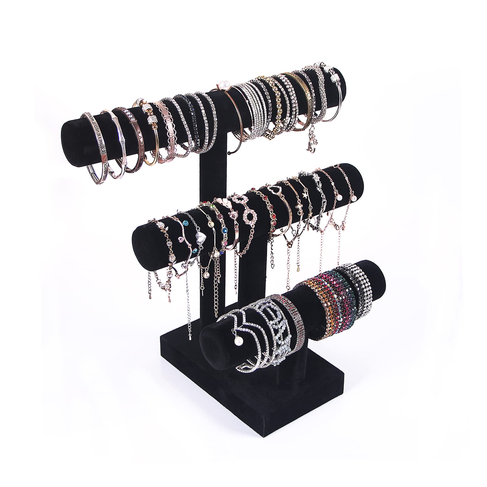 ByKen Jewelry ByKen Jewelry T Bar Bracelet Display Stand,Bracelet Organizer Holder,Jewelry Display Stand, Necklace Bangle Scrunchie Watch Organizer (Black, 3 tier)