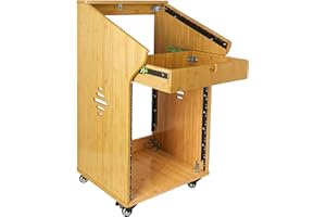 Sound Town DIY Solid Carbonized Bamboo Studio Rack with 11U Slant Mixer Top, 12U Front, 2U Drawer, Rubber Feet, Casters, for Recording Room, PA/DJ Equipment, Home-Audio (STBR-M11X12)