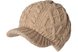 Comhats Oversized Wool Blend Visor Beanie Warm Classic Cable Knit Hat with Sun-Blocking Brim for Large Heads