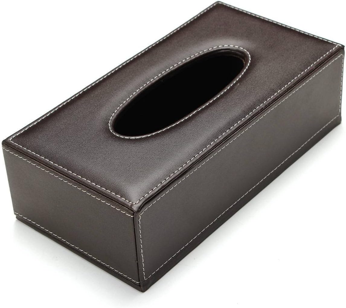 UK Global Tissue Box Holder Cover Case, PU Leather,Table,Car,Room,Office (LARGE, Brown)
