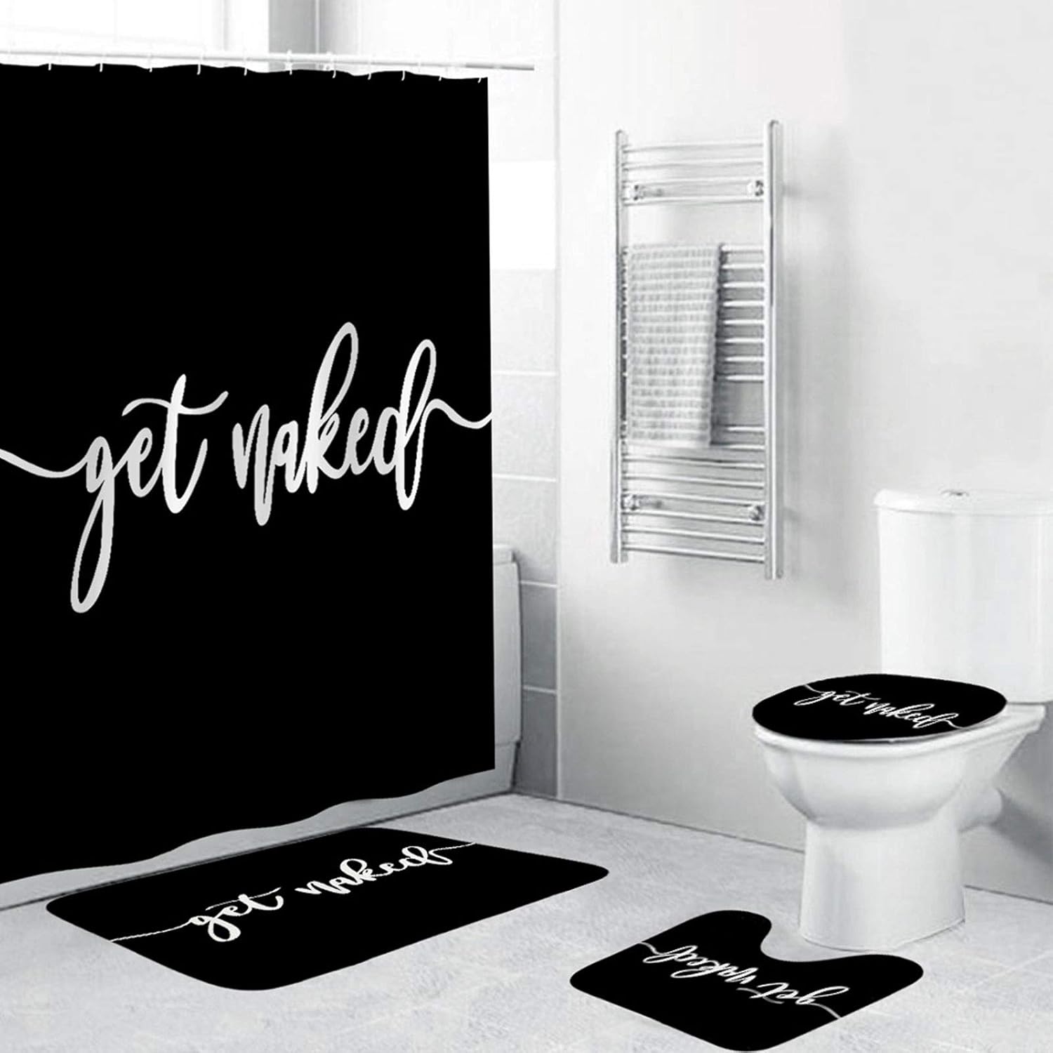 Funny Quotes Shower Curtain Sets with NonSlip Rugs, Toilet