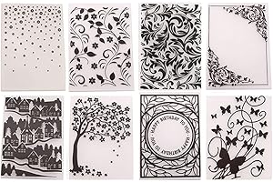 QSZKEER 8Pcs Flower Leaf Butterfly Plastic Embossing Folder DIY Craft Template Molds Stamp Stencils Scrapbook Paper Cards Photo Album Making Tools Embossing Folders Handmade Art Craft Supplies Decorating Mold