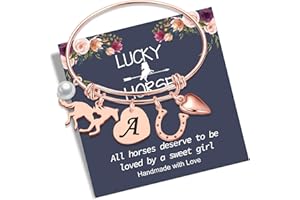 Anoup Horse Bracelet Gifts for Girls, Horse Stuff Stainless Steel Bracelets Initial Heart Horseshoe Bracelet Pearl Charm Bracelet Horse Gifts for Girls Teen Girls Birthday Christmas for Horse Lovers