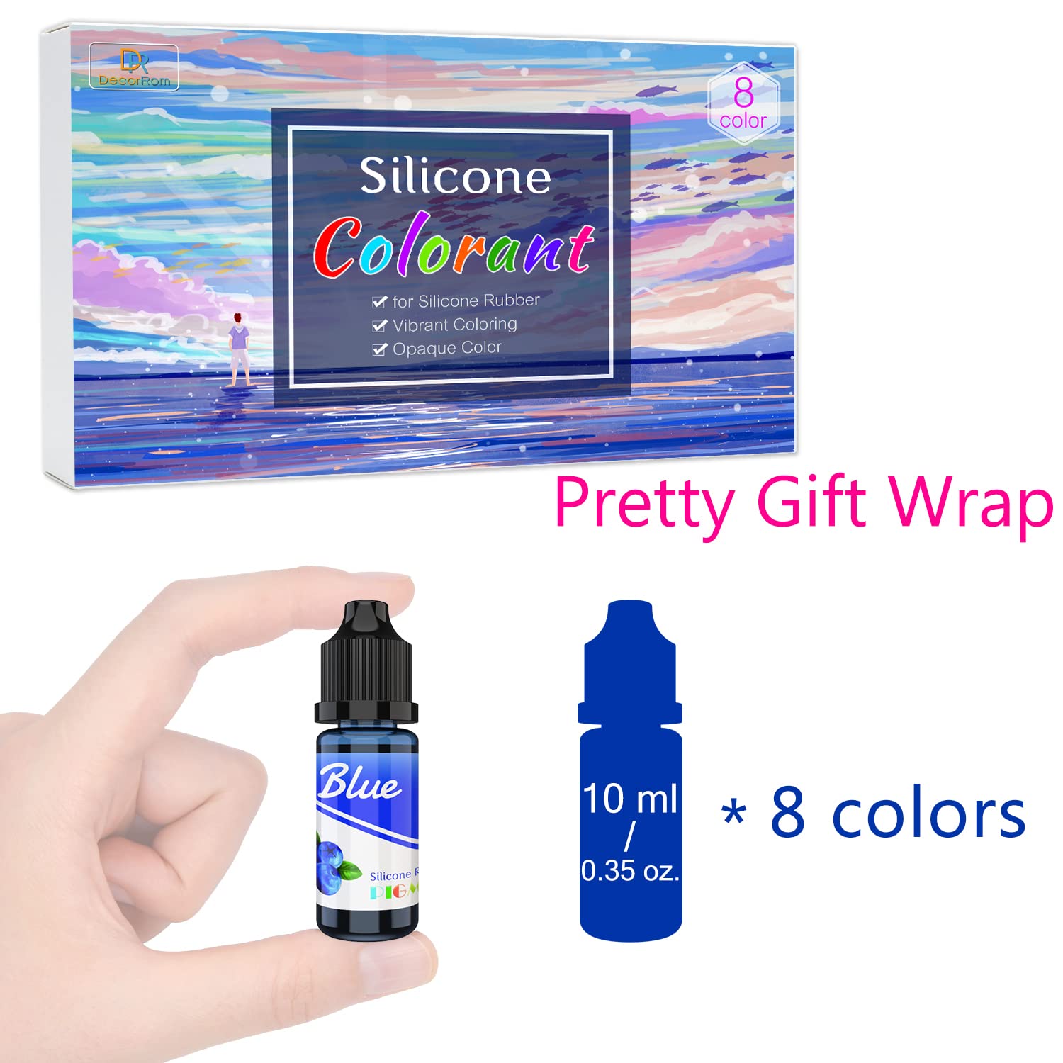 Silicone Rubber Pigment - 8 Colors Liquid Silicone Coloring Dye for Silicone Mold Making, Molding and Casting - Vibrant Silicone Color for Resin Molds Making, Statues DIY Manual Making - 10ml Each