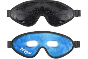BeHoomi Cooling Eye Mask, Gel Eye Mask Cold Compress for Eyes, Reusable Eye Ice Pack, Cool Relaxation, Comfort Snug Fit, No Freeze, Eye Cover Ice Mask for Home, Office, 2PCS,Black & Blue
