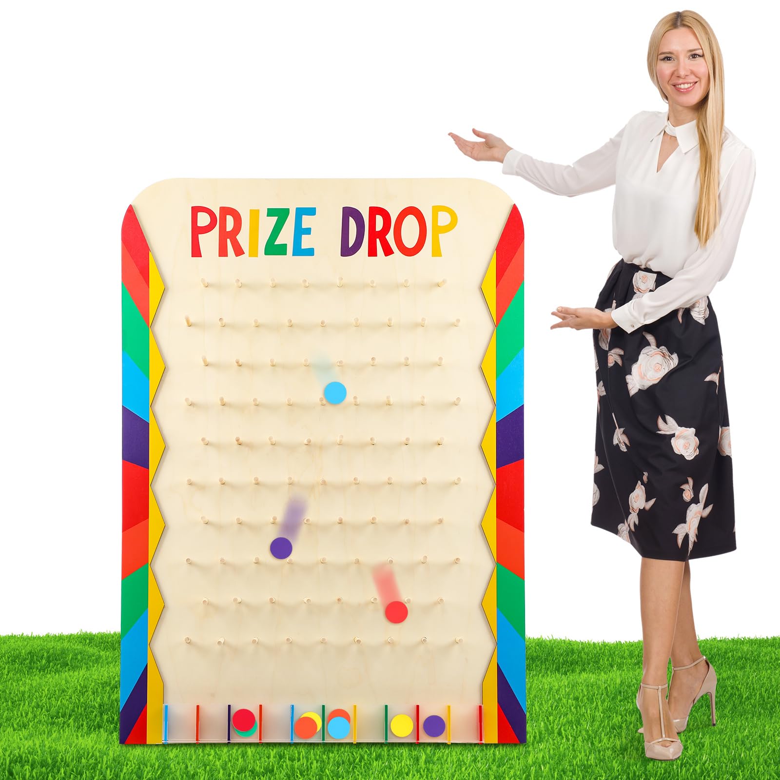 Photo 1 of Blosssound 41.3" x 29.5" Extra Large Prize Drop Board Game Family Foldable Wood Disk Drop Game Funny Carnival Game with 24 Colored Wooden Discs for Party Show Carnival Activity(Classic Style)