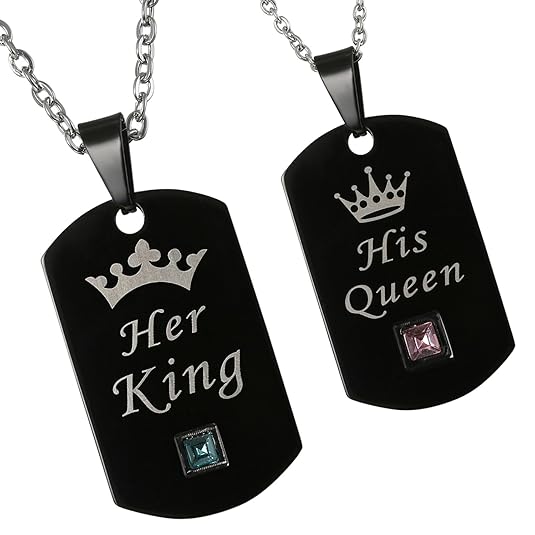 Oidea 2 Stück Edelstahl Pärchen Dog Tag Halsketten schwarz mit Her King His Queen Ketten mit Zirkonia Geschenke Für Damen Her