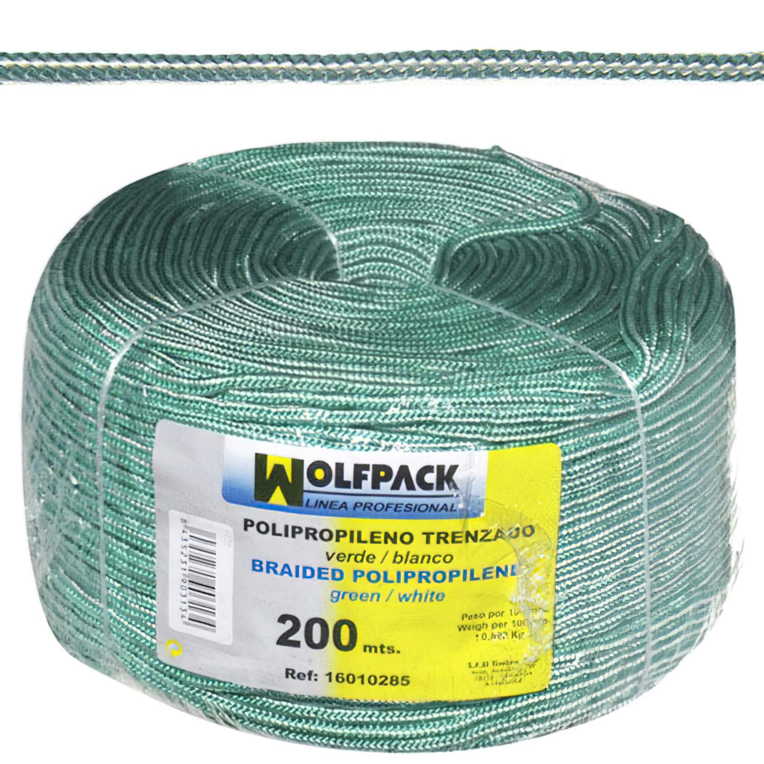 Wolfpack 16010285 Braided Polypropylene Rope White/Green (Coil 200 mt)