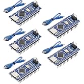 LUIRSAY 5Pcs Nano V3.0 Board ATmega328P/CH340G Chip Microcontroller Kit Compatible with Arduino IDE/PWM/SPI 5V 16M (USB C Port with 5 USB Cables) (5Pcs)
