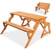 Best Choice Products 2-in-1 Transforming Interchangeable Outdoor Wooden Picnic Table Garden Bench for Backyard, Porch, Patio, Deck w/Umbrella Hole - Natural