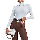 WDIRARA Women's High Neck Ribbed Knit Sweaters Long Sleeve Fitted Pullover Casual Tops