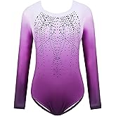 Zaclotre Kid Girls Gymnastic Leotard Long Sleeve Color Gradient Sparkly Ballet Dance One Piece Outfit