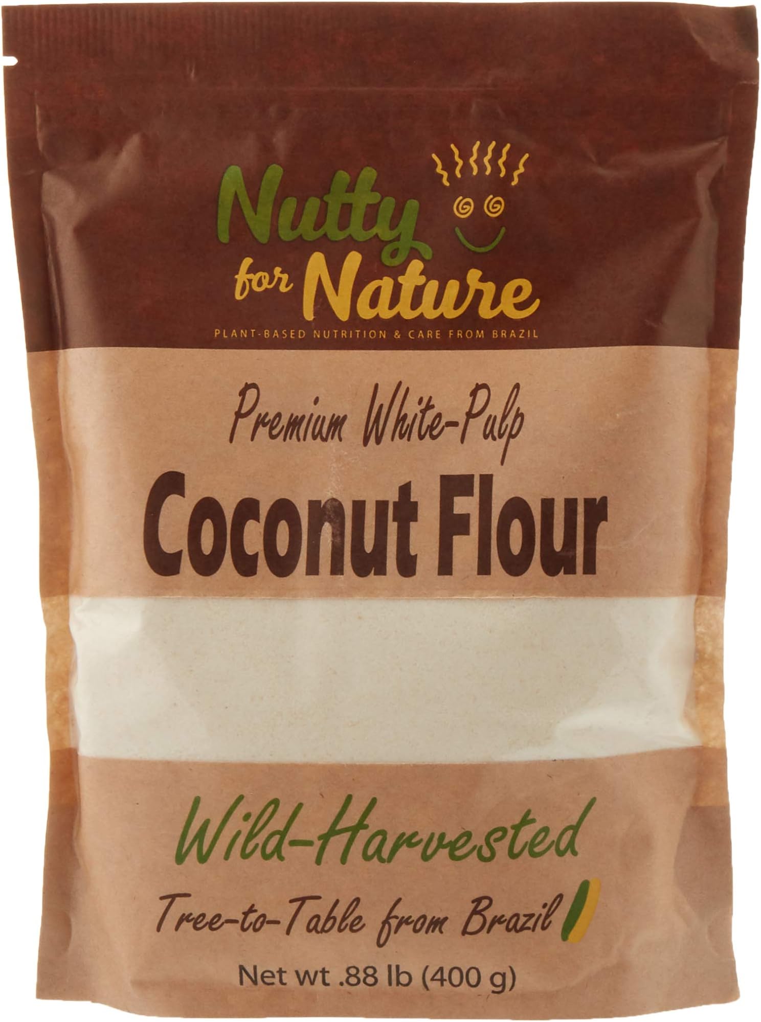 Nutty for Nature White Pulp Coconut Flour From Brazil - Raw, Gluten Free and Paleo, 400 Grams