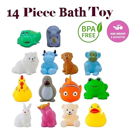 WISHKEY Chu Chu Colorful Animal Shape 14 Pcs Squeeze Bath Toys