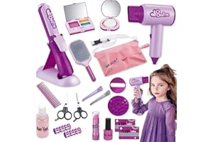 Kodvinp Hair Salon Toys for Girls, Pretend Play Kids Makeup Kit with Realistic Accessories, Blow Dryer, Curling Iron, Tool Bag and Styling Accessories
