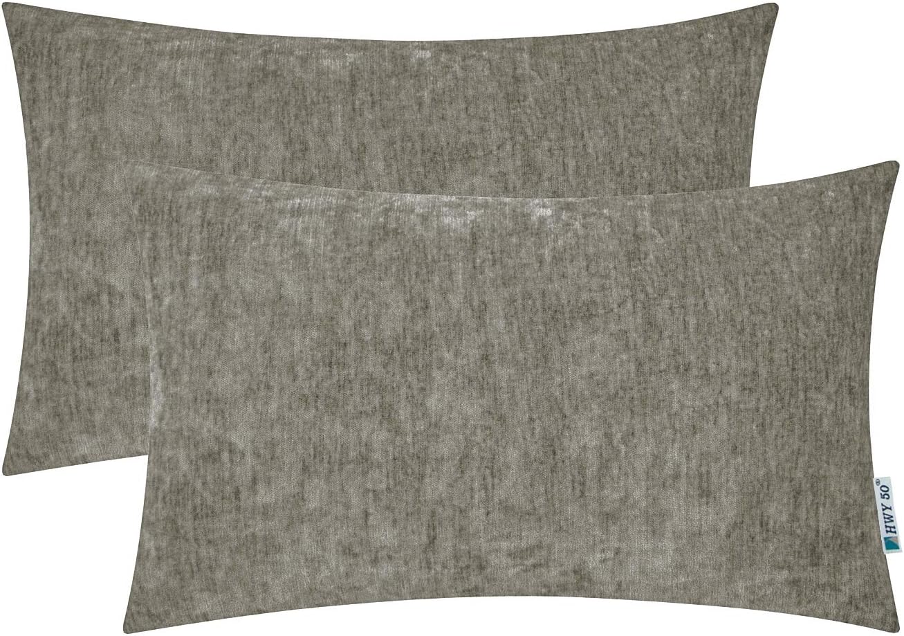 HWY 50 Grey Decorative Lumbar Throw Pillows Covers Set, for Couch Sofa Living Room Bedroom 12 x 20 inch, Soft Comfortable Cashmere, Solid Rectangle Throw Pillow Case Cushion Cover, Pack of 2: Home & Kitchen