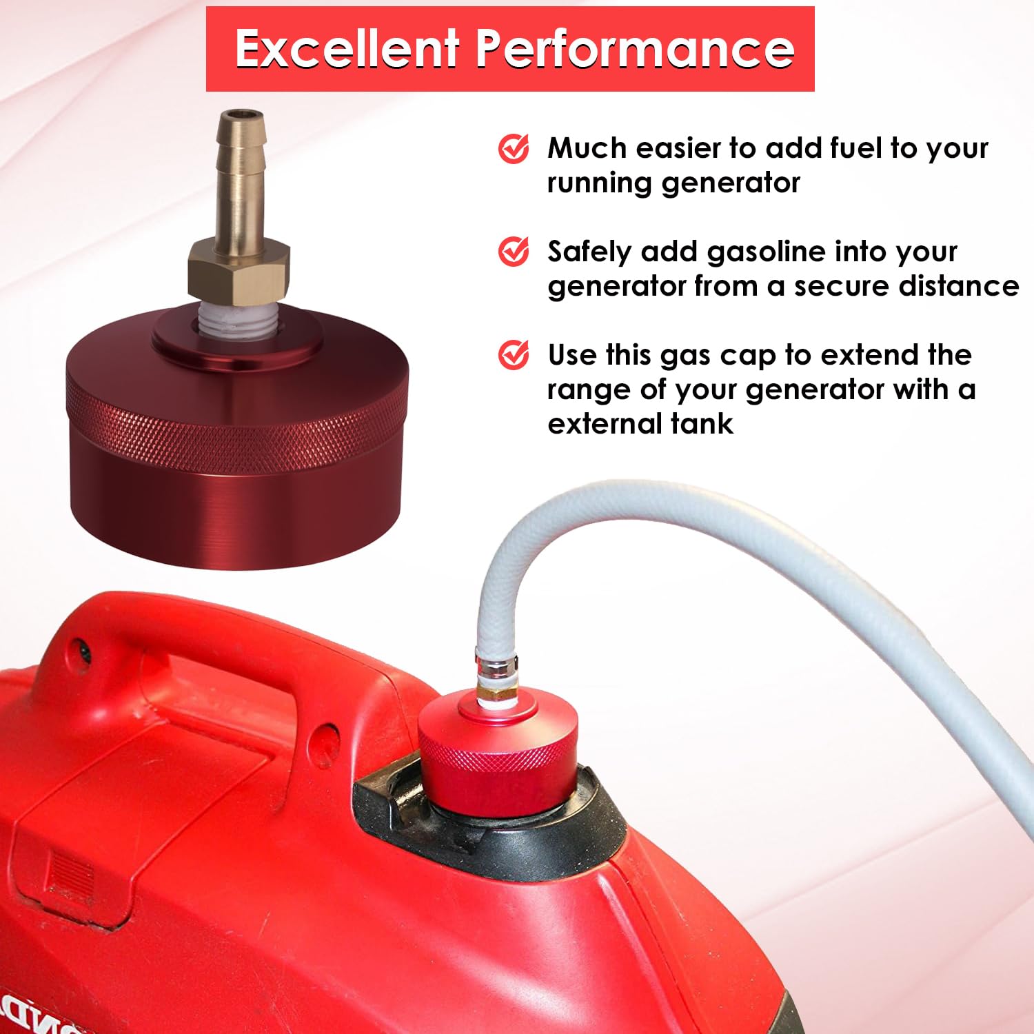 Upgrade Extended Run Fuel Gas Cap for Honda EU1000i EU2000i EU3000i Handi Champion 2000W Westinghouse 2200W WH2200iXLT Generators with Brass Hose