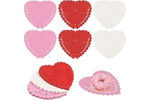 Songjum 200 PCS Valentine Heart Doilies 4 Inch Heart Shaped Paper Doilies Whith Lace for Valentine's Day Craft Wedding Birthday Cakes Desserts Tableware Food Decoration (Assorted Colors)