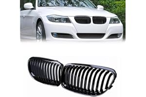 XGKH E90 Grill Front Kidney Grille Replacement Compatible With 3 series E90 323i 328i 328xi 335d 335i 335xi Sedan LCI E91 328i 328xi Touring Easy Installation (Single Slat/Gloss Black, E90 (2009-2011))