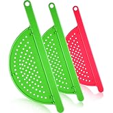 Boao 3 Pcs Pot Strainer Plastic Flat Pan Drainer with Handle, Fits 9 Inch | Hand Held Pot Side Strainer for Noodles Pasta Veggies Fruit, Fits Pots Pans up to 9 Inches, Easy Drain Kitchen Cooking Tool