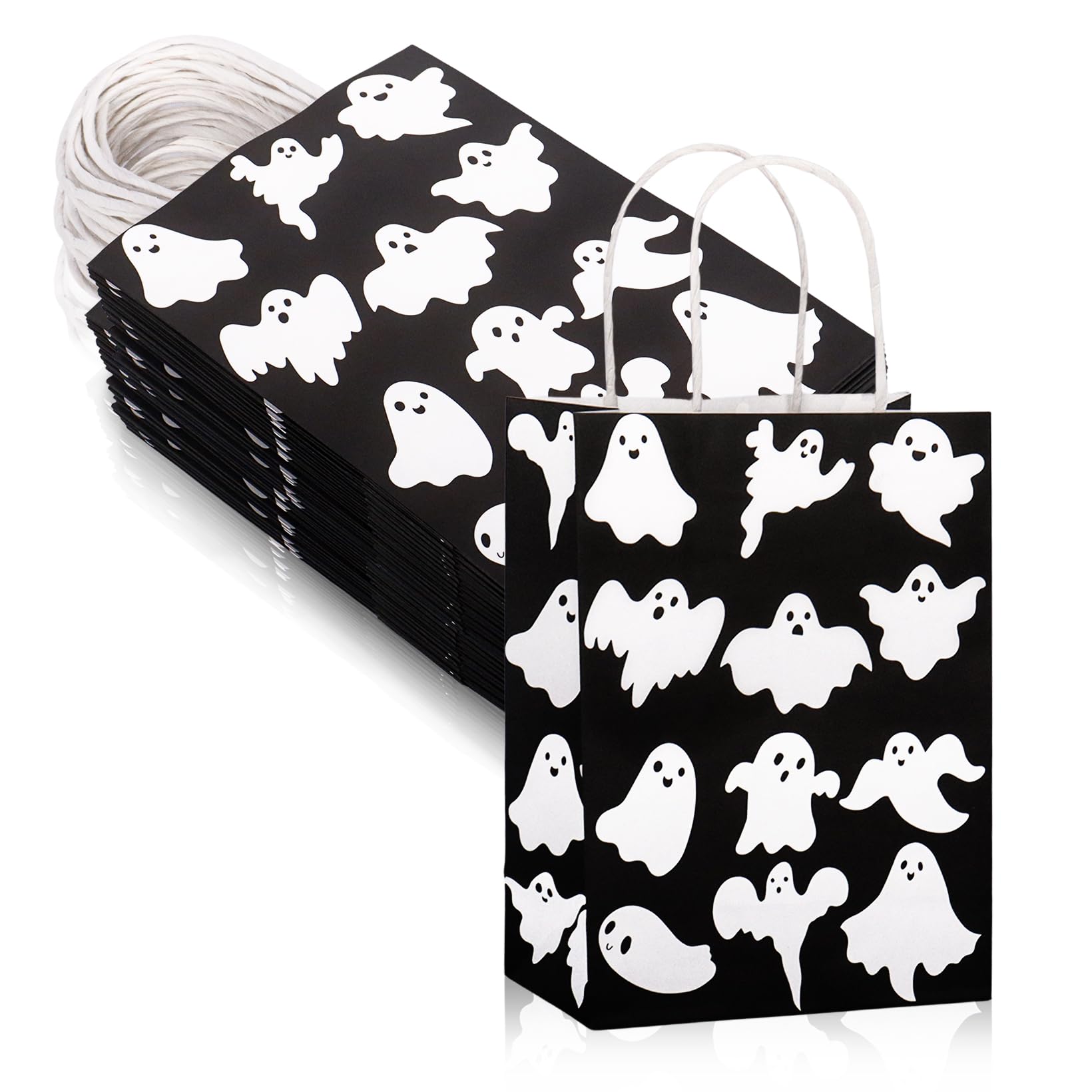 Photo 1 of 25Pcs Halloween Ghost Gift Bags, Ghost Party Favor Bag with Handles Medium Candy Goodie Treat Bags for Halloween Birthday Party Favor Supplies