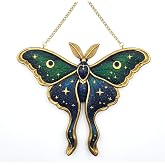 Stylor Celestial Moth Wall Decor, 3D Resin Whimsical Hanging Sculpture | Vintage witchy style, Hand-painted finish, Chain and brass-tone screw included, for bedroom office