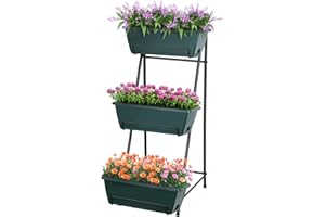 BTY Raised Garden Bed 3 Tier Vertical Garden Planter Standing Garden Bed Planter Box Outdoor Herb Planter with Drainage Holes Removable Tray for Patio Balcony Porch Green